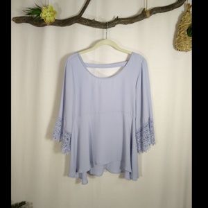 Tobi pastel lavender chiffon & lace bell sleeve blouse